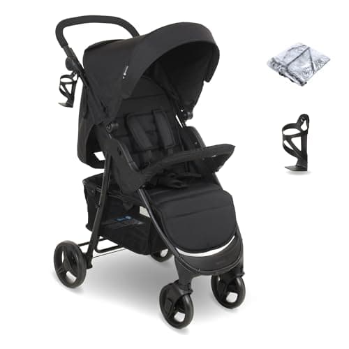 Image of My Babiie MB30 Pushchair – from Birth to 4 Years (22kg), Easy Compact Fold, Large Shopping Basket, Adjustable Handle, Stroller Includes Cup Holder, Rain Cover – Black