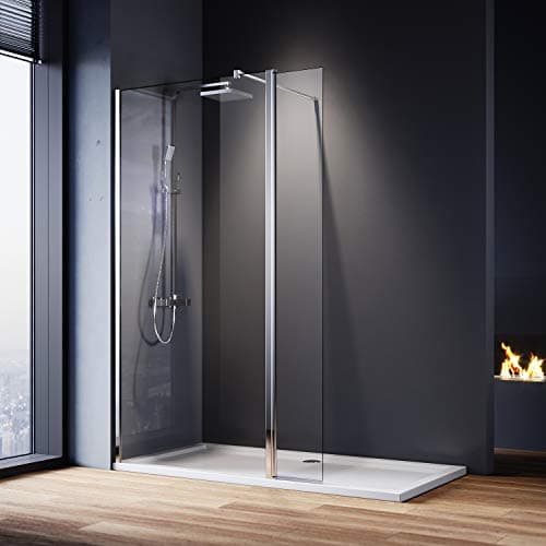 Image of ELEGANT 900mm Wet Room Shower Screen Panel 8mm Easy Clean Glass Walk in Shower Enclosure with 300mm Flipper Panel