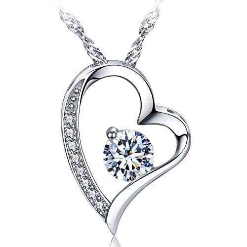 Image of Love Heart Necklace 14k White Gold Plated Forever Love Heart Pendant Necklace Cubic Zirconia Jewellery Gift for Women Girl (White Gold-Forever Lover-04-Apr)