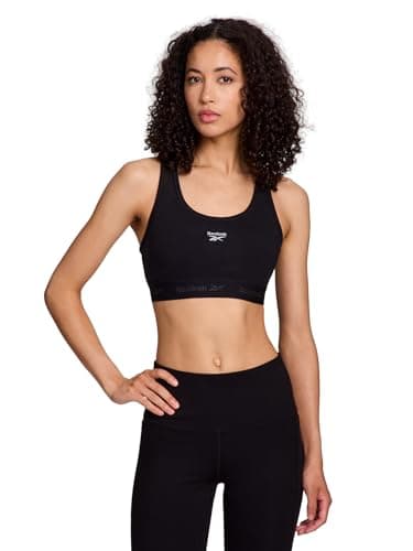 Image of Reebok High Speed Women's Medium Impact Sports Bra - with Removeable Cups & Elastic Hem Band, Black, M