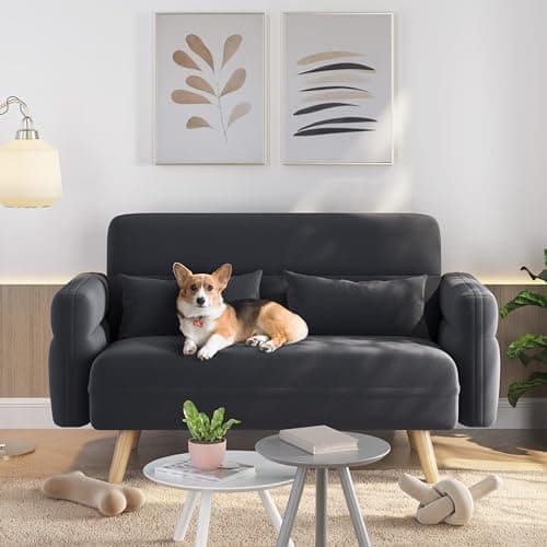 Image of Yaheetech Small Modern Fabric Loveseat Small Sofa Upholstered Couch 116cm Futon Settee Lounge with Tapered Legs for Dorm/Office/Bedroom/Living Room Furniture Dark Gray
