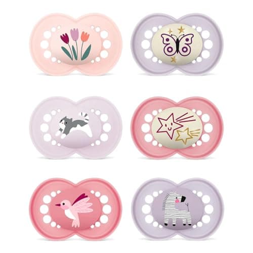 Image of MAM SkinSoft Silicone Soothers 6-16 months Day & Night for Girls , 6 pieces, 3 travel boxes
