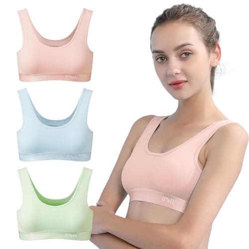 Image of INNERSY Crop Tops for Girls Sports Bra Cotton Teenager Bralettes Soft Underwear Kids Multipack 3 (L, Light Pink/Pale Green/Baby Blue)