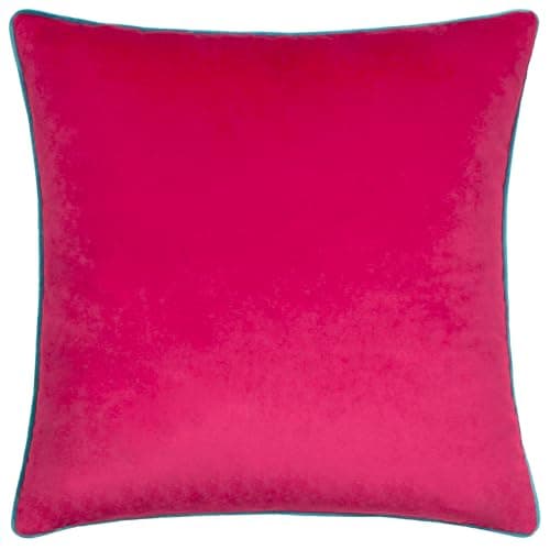 Image of furn. Meridian Cushion Cover – Luxury Contrast Piped Velvet Decorative Case (Raspberry/Teal - 45x45cm)