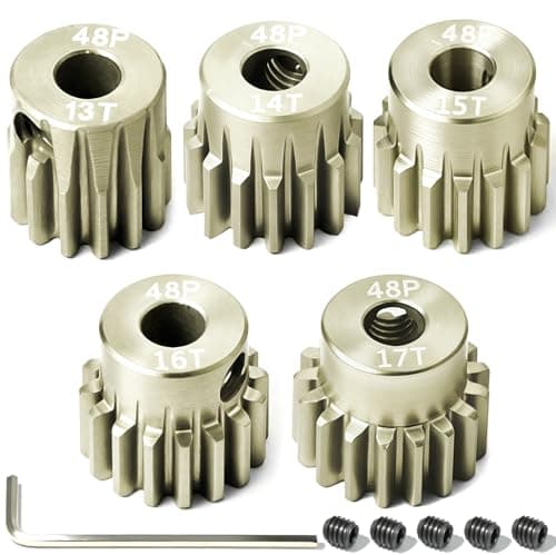 Image of 5Pcs 48P Aluminum Alloy Pinion Gear Set 3.175mm 13T 14T 15T 16T 17T Motor Pinion Gear W/ M4 Screw and Hex Key, Fit 3.175mm (1/8-Inch) Shaft, for Arrma HPI Kyosho Losi Axial Traxxas Tamiya 1/10 RC Car