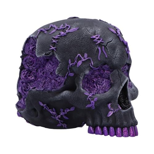 Image of Nemesis Now Rose Geode Skull - Matte Black Halloween Decor Indoor with Sparkling Purple Accents, Gifts for men, Gothic Collectors, Crystal & Geode Enthusiasts, Occult Aesthetics, 15cm