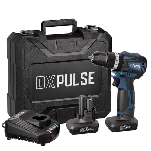 Image of DXPULSE 12V Brushless Combi Drill Kit, Cordless Drill Driver with Hammer Function, 2 x 4.0Ah Batteries, Fast Charger, 10mm Metal Chuck, 21+3 Torque, Case & Bits