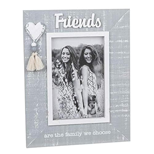 Image of Home Inspirations Shabby Chic Cool Grey and White Heart and Tassel Frame 4 x 6 - Friends