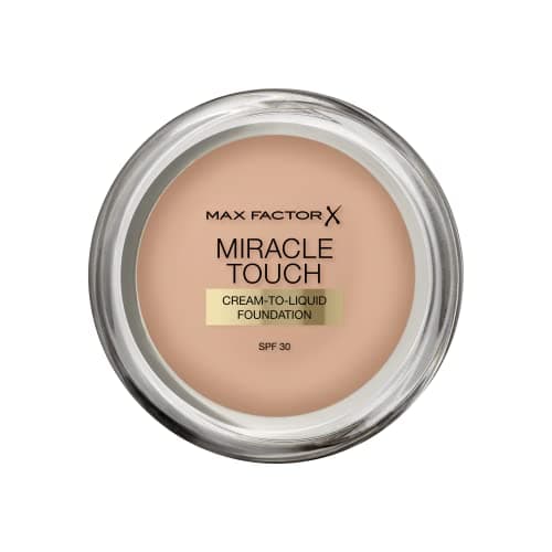 Image of Max Factor Miracle Touch Perfecting Foundation, Warm Almond, Full Coverage, Lightweight and Moisturising Effect with Hyaluronic Acid and SPF 30 Formula, 11.5 g