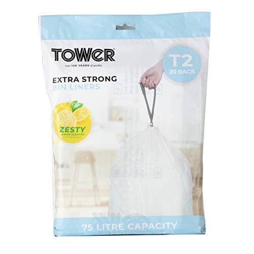 Image of Tower 75L Lemon Scented Bin Liners, 20 Pack, White