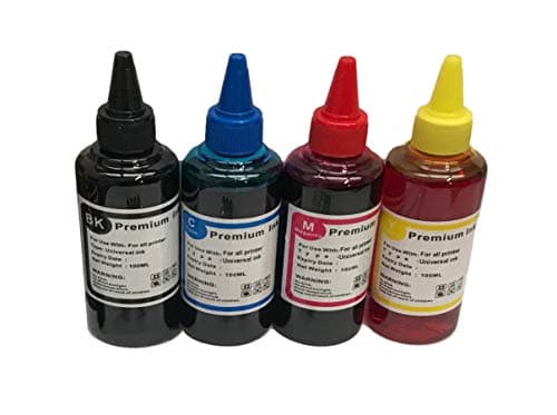 Image of BVH Direct Universal Bulk Ink Refills Compatible with Epson HP Brother Canon Lexmark Ricoh Refillable Ink Cartridge and CISS Systems Black Cyan Magenta Yellow 100ml Each Color, 4-Bottle