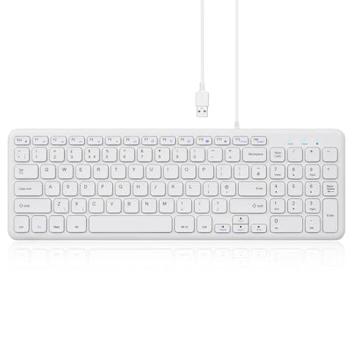 Image of Perixx PERIBOARD-213U Quiet USB Wired Keyboard, Compact Design with Number Pad, Slim Chiclet Keys, Media Control Hotkeys, Space-Saving for Office/Home, UK QWERTY Layout, White