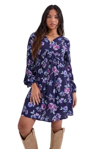Image of Dorothy Perkins Petite V Neck Smock Blouson Sleeve Printed Mini Dress, 12, Floral