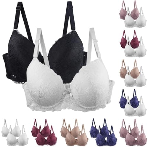 Image of non wired bras for women uk 2 pack Comfort Wireless Seamless Multipack Bralette Sexy Lace Bras High Impact Support Full Coverage Bra Adjustable Straps