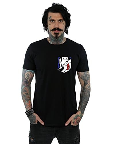 Image of LOONEY TUNES Men's Pepe Le Pew Face Faux Pocket T-Shirt XX-Large Black