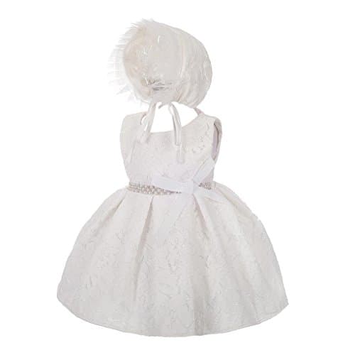 Image of Lito Angels Baby Girls Diamante Lace Baptism Christening Gown Wedding Flower Girl Dress with Bonnet Age 6-12 Months Ivory