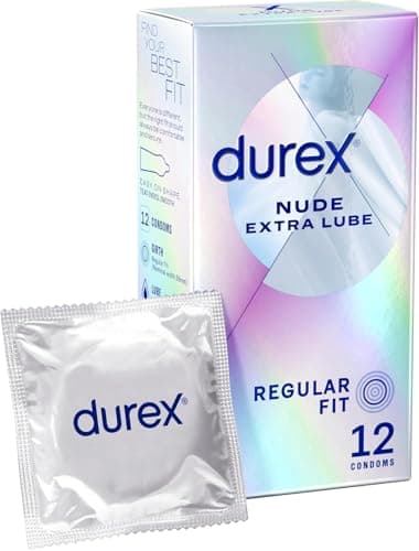 Image of Durex Nude Extra Lube Condoms, Regular Fit, 12 Pack, Ultra Thin, Designed to Feel It All, Extra Lubrication, Silicone Lube, Easy On Shape