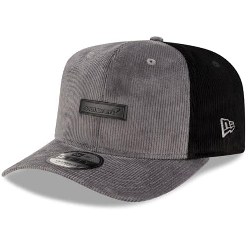 Image of New Era 9Fifty Curved Snapback Cap - Cord McLaren Automotive - Charcoal Grey (UK, Alpha, M, L, Grey)
