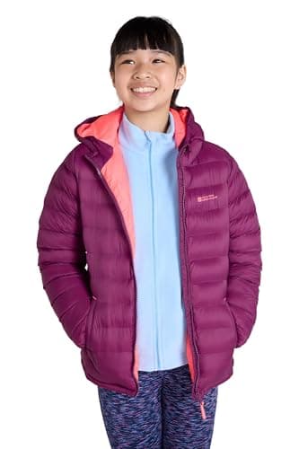Image of Mountain Warehouse Seasons Padded Kids Puffer Jacket - Water Resistant, Lightweight & Insulated Coat, Boys & Girls - Spring Summer, School, Travel Berry Kids Size 3-4 Years
