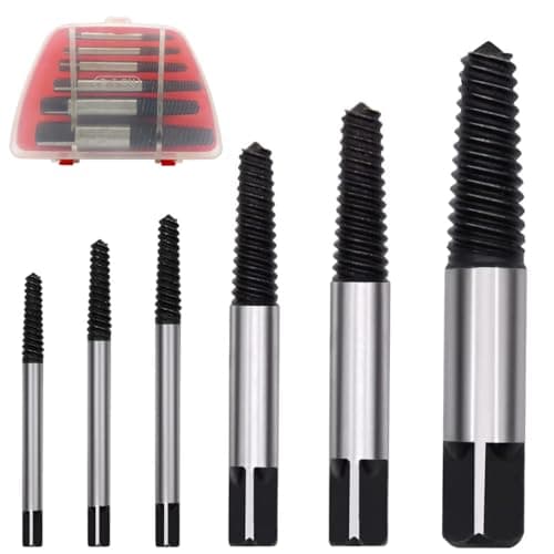 Image of 6PCs Damaged Screw Extractor Kits, Chrome-vanadium Steel Stripped Screw Extractor Broken Bolt Extractors Kit, Easy Out Damaged Bolts Remover Tool