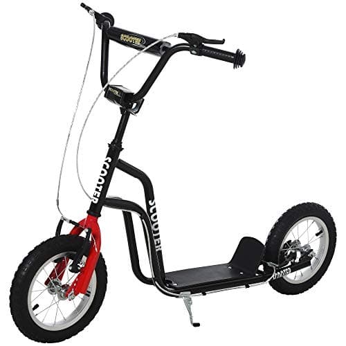 Image of HOMCOM Stunt Scooter, Kids Scooter, 12'' Rubber Tyre Kick Scooter with Adjustable Handlebar, Dual Brakes, Black