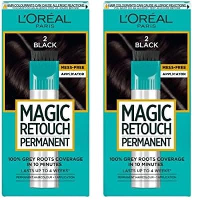 Image of L'Oréal Paris Magic Retouch Permanent Root Concealer, Touching Up Grey Hair Dye, Black 2 (Pack of 2)