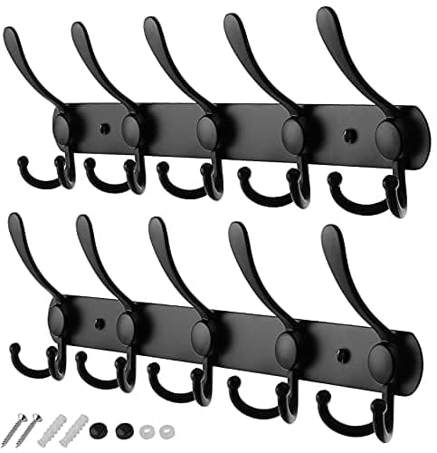 Image of GlazieVault Coat Hooks for Wall - Stainless Steel Coat Racks (2 Pack) - Heavy Duty Coat Hook Wall Mounted - Premium Design Rust Free Coat Hanger for Clothes (Black Tri)