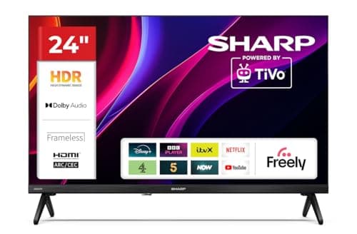Image of Sharp 24HE2245K 24-Inch HD Ready LED TV, 720p Resolution, TiVo OS Smart TV, Wi-Fi, 3 HDMI, 2 USB, HDR10, Built-in Freely
