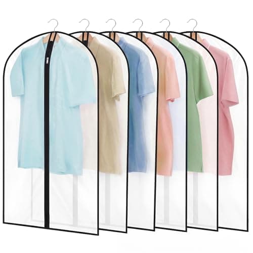 Image of 6 Pack Garment Bags 60 * 100cm, 40in PEVA Translucent Garment Covers, Suit Storage Bags, Dress Organizer Bags Used To Protect Shirts, Winter Coats, Jackets