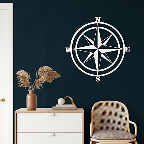 Image of Metal Wall Decor, Compass, Home Living Room Decor, Wall Sign, Metal Wall Art, Interior Decoration, Indoor Outdoor Hangings, White (75x75cm)