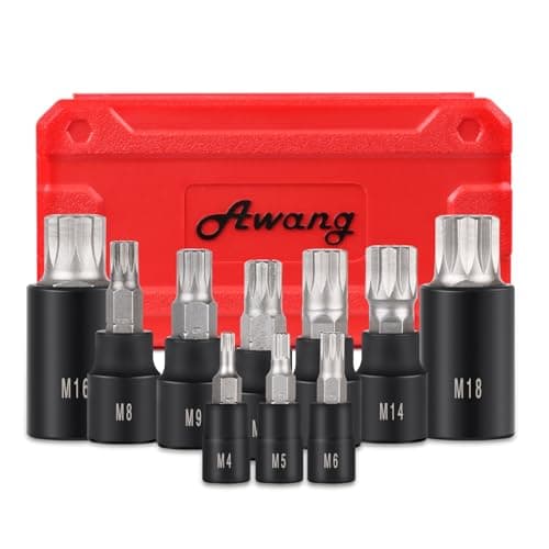 Image of Awang 10-Piece XZN Triple Square Spline Bit Socket Set, 1/4",3/8" and 1/2" Drive M4 - M18 Triple Square Socket Set,S2 Steel Bits and CR-V Sockets with Storage Case