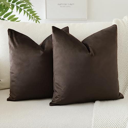 Image of JOTOM Set of 2 Velvet Soft Solid Cushion Covers 45x45 cm Decorative Throw Pillow Covers Square Cushion Case Home Decor Pillow Cases for Couch Sofa Living Room Bedroom 18x18 Inch (Chocolate Brown)