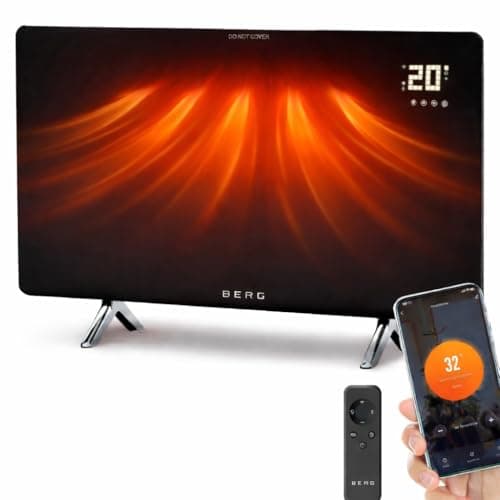 Image of BERG Ultra-Slim Glass Infrared Panel Heater – Smart Electric Heater with Wi-Fi & Remote Control, 12mm Frameless Design, Wall Mounted or Free-Standing, Energy Efficient Room Heating (Black, 600W)