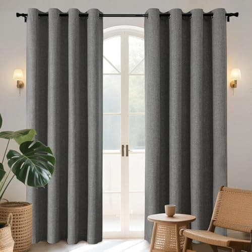 Image of Joydeco 100% Blackout Lined Curtains 88 Inch Drop, Linen Look Eyelet Thermal Insulated Curtains with Coating Back Layer for Light Blocking Noise Reduction, W55 x L88, Grey - 2 Panels