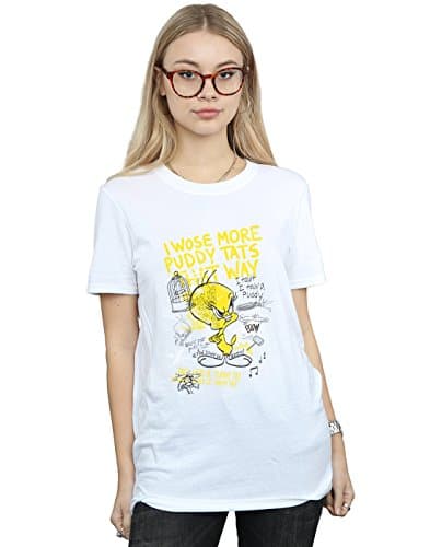 Image of LOONEY TUNES Women's Tweety Pie More Puddy Tats Boyfriend Fit T-Shirt XX-Large White