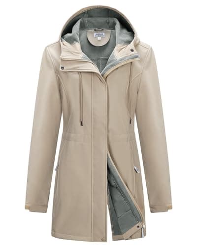 Image of Outdoor Ventures Softshell Jacket Ladies Rain Jacket Functional Rain Coat Windbreaker Waterproof Hiking Jacket Breathable Outdoor Jacket with Hood for Spring Fall Winter Light Khaki XL