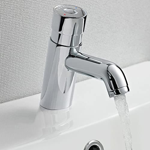 Image of Tampa Non Concussive Push Down Self Closing Round Chrome Basin Mono Mixer Tap