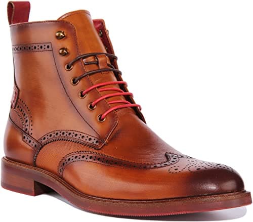 Image of JUSTINREESS Cameron Men's Two Toned Lace Up Leather Brogue Ankle Boot (Brown, 8 UK)