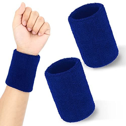 Image of Wincredulous Blue Sports Wristbands, 2 Pieces Elastic Cotton Sweat Bands Wristbands for Men&Women,Absorbent Black Sports Wristbands for Basketball, Baseball,Football,Tennis,Running Sport