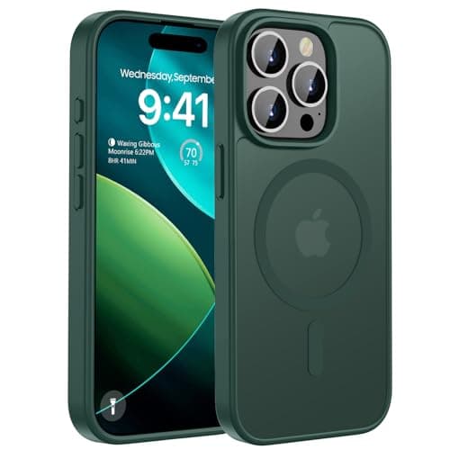 Image of ORDA Magnetic Case for iPhone 15 Pro Max Case,Translucent Matte Back Slim for iphone 15 pro Max phone case,Military Grade Drop Proof Hard Back Protective Cover 6.7-Deep Green