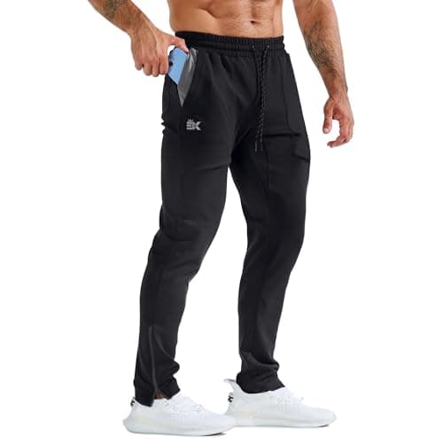 Image of BROKIG Mens Zero Armor Gym Jogger Bottoms,Casual Sport Workout Trousers Training Running Track Pants with Zipper Pockets(X-Large,Black)