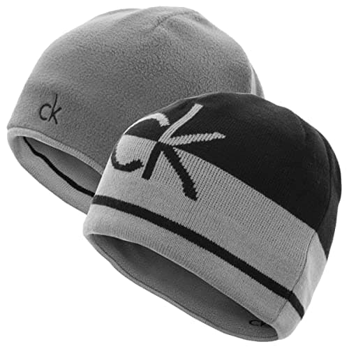Image of Calvin Klein Mens CK Reversible Knit Beanie Hat - Black/Silver