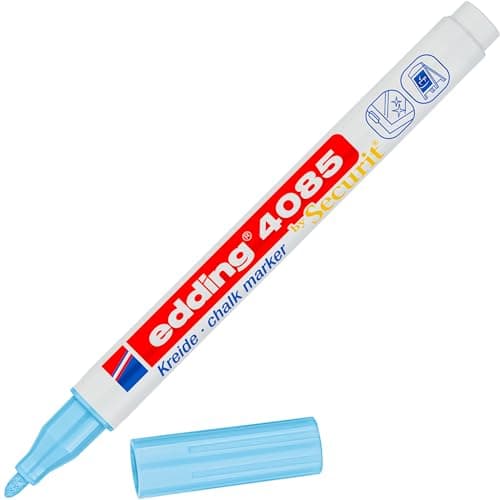 Image of edding 4085 chalk marker - pastel-blue - 1 chalk pen - round nib 1-2 mm - fine-nib wet wipe pen for chalkboards, windows, glass, mirrors - liquid chalk marker pens for opaque coverage