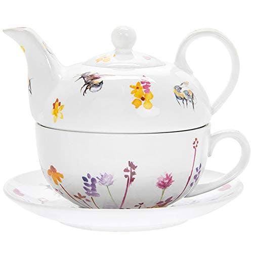 Image of The Leonardo Collection Tea for One Teapot Pot Cup and Saucer Serving Set Pretty Water Colour Busy Bees Design by Jennifer Rose Gallery, Multi, JNS_469541