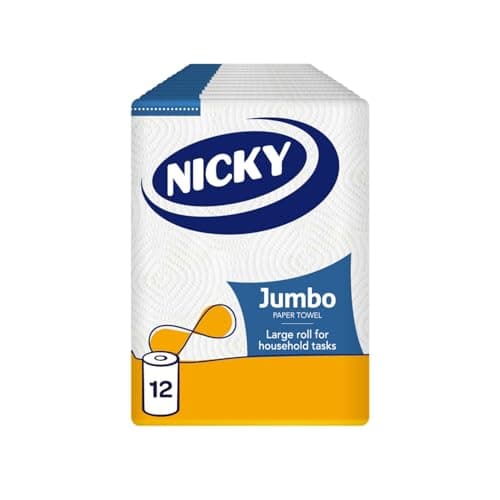 Image of Nicky Jumbo Kitchen Towel - Pack of 12 2-Ply Kitchen Rolls, 200 Sheets, Equivalent to 4 Standard Rolls, Long-Lasting and Absorbent Paper Towels for All Domestic Tasks, FSC Certified Paper