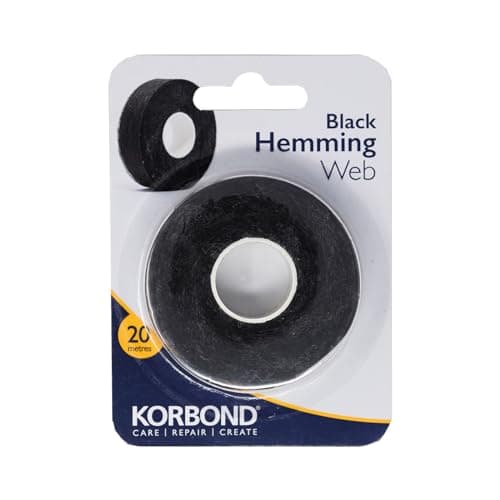Image of KORBOND Black Hemming Web 20m x 2cm - Iron On Hem Tape NO Sewing Required, Adhesive Fabric Tape, Webbing Tape, Hemming Tape: Bonding Fabric, Fabric Fusing, Applying School Badges, Turning Up Trousers