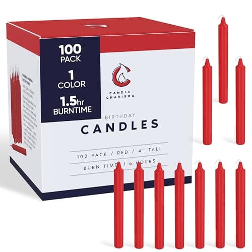 Image of Candle Charisma 100 Red Spell Candles - 4" Unscented Paraffin Chime Candles, Smokeless & Dripless, Colored Candles, Long Burn Time 0.43" Thick Taper Candles for Rituals,Birthdays and Parties
