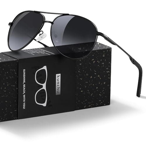 Image of kunchu Pilot Sunglasses Mens Polarized Sunglasses Unisex UV400 Protection Black Sunglasses Driving, Fishing,Running Classic Ultra Light Shades Asymptotic Grey