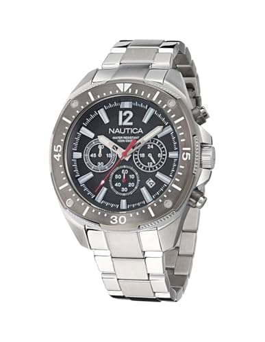 Image of Nautica Men's NCT Blue Sail Chronograph Watch, Silver/Gray/Silver, One Size