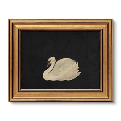 Image of ARPEOTCY Gold Framed Vintage Wall Art for Living Room, Grace Swan Art Painting Pictures Rustic Animal Bathroom Prints Farmhouse Wall Decor Canvas Swan Shelf Decor for Bedroom Kitchen